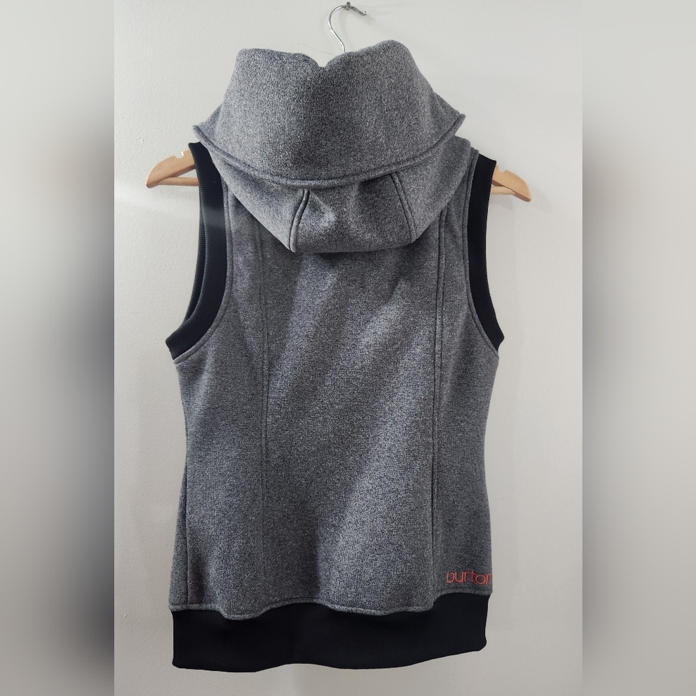Burton Gray Black Hooded Zip Front Vest Size Medium - Picture 2 of 9